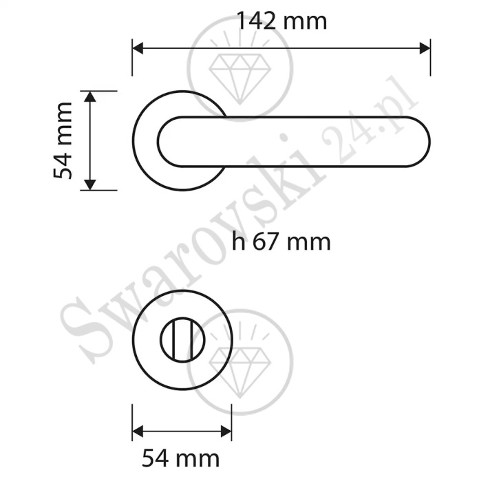 Klamka Madame Crystal z szyldem WC - wymiar.